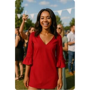 J Crew sz 4 Cherry Red Dress VNeck Stretchy Party Bold Statement Cotton Stretch